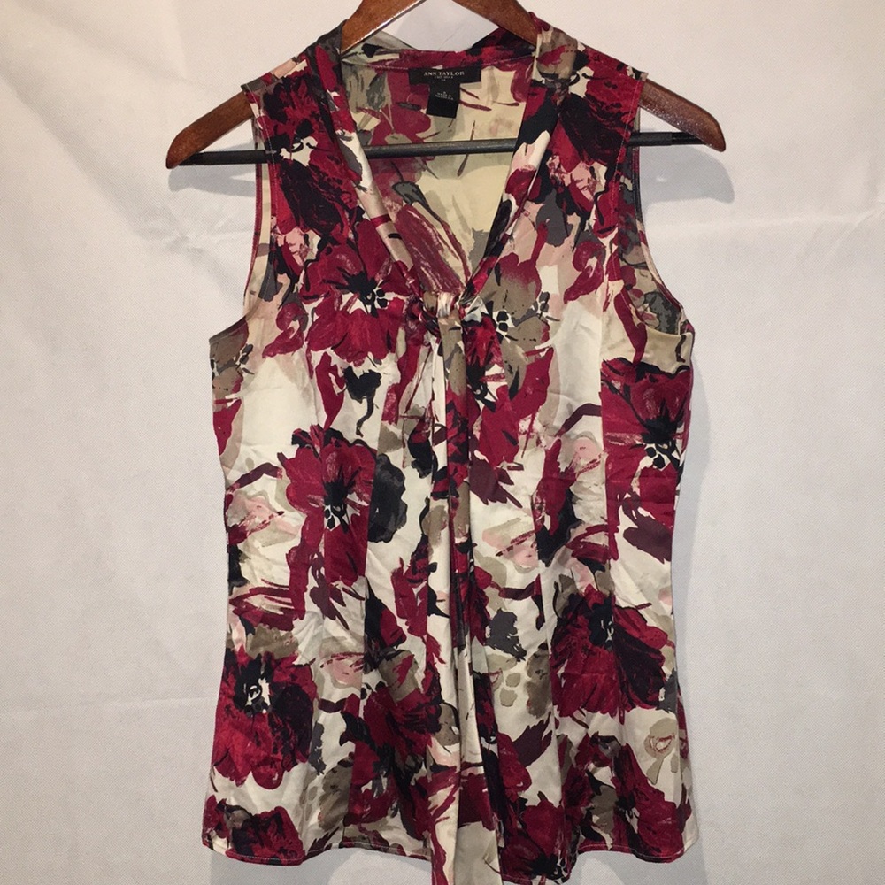 Ann Taylor Floral Print Lightweight Sleeveless Tie Front Blouse | Size S